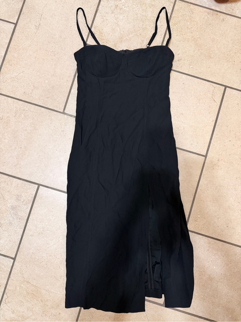 J. Crew Black Spaghetti-Strap Midi Dress with Front Slit